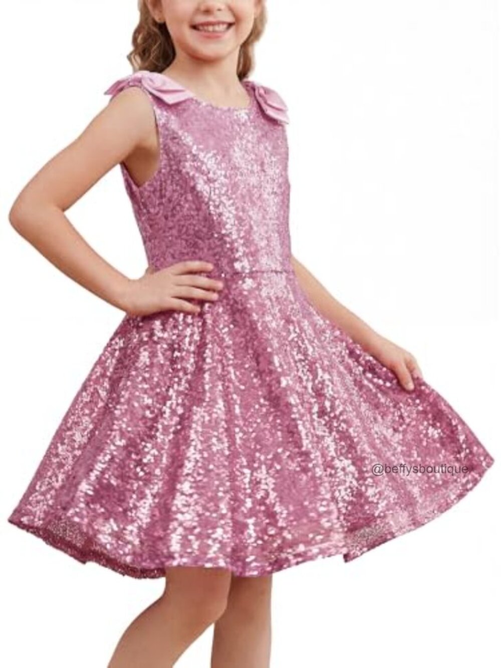 Girls Sequin Sleeveless A-Line Party Dress with Bow Spandex Lined Glitz Sparkle